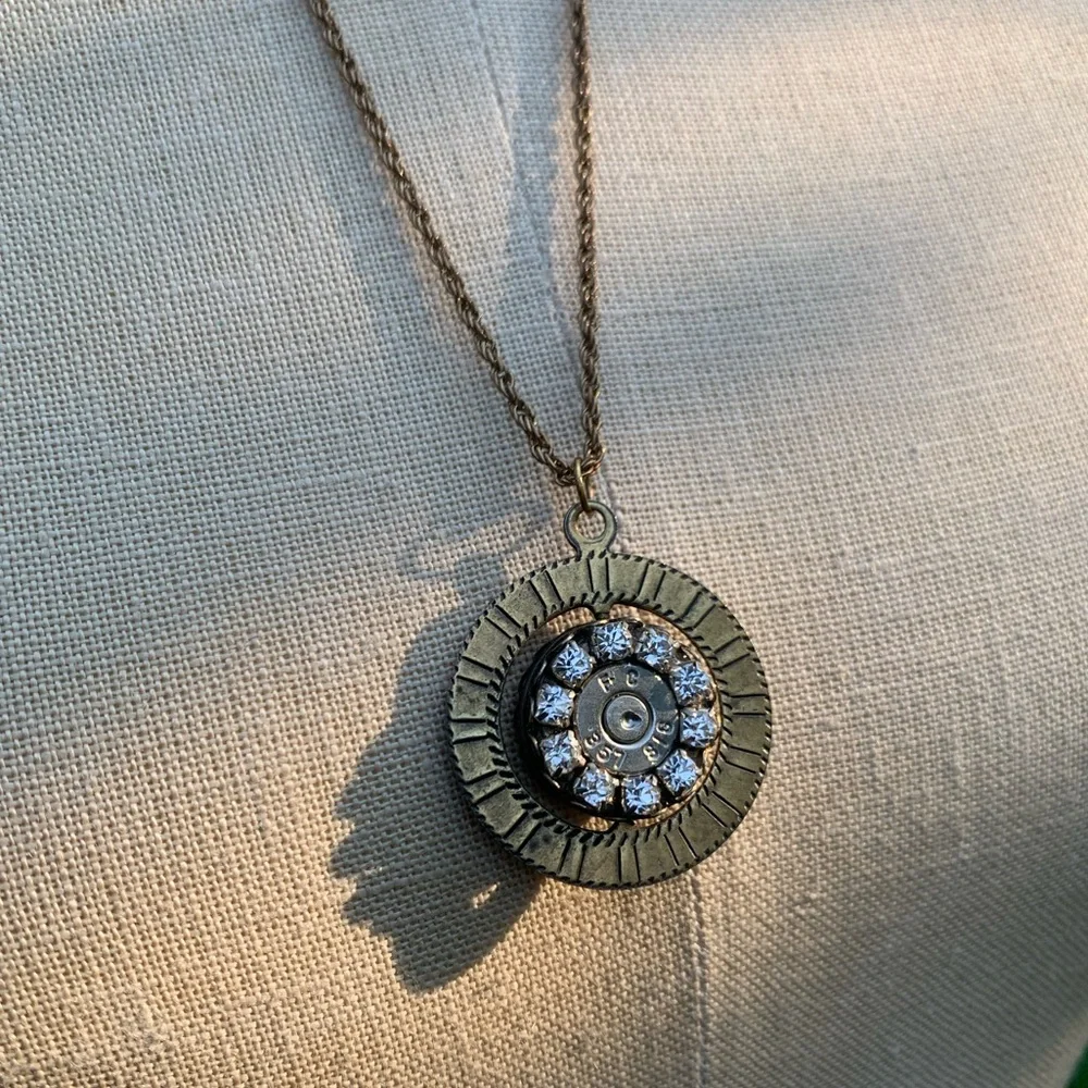 Reversible Spinner Rhinestone Bullet Pendant Necklace - Picture 15 of 16